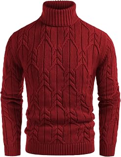 GRACE KARIN Mens Turtleneck Sweaters Cable Knit Twisted Pullover