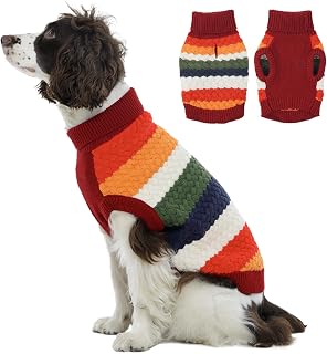 Kuoser Dog Sweater, Thermal Knit Winter Clothes for Large Dogs, Red 2XL