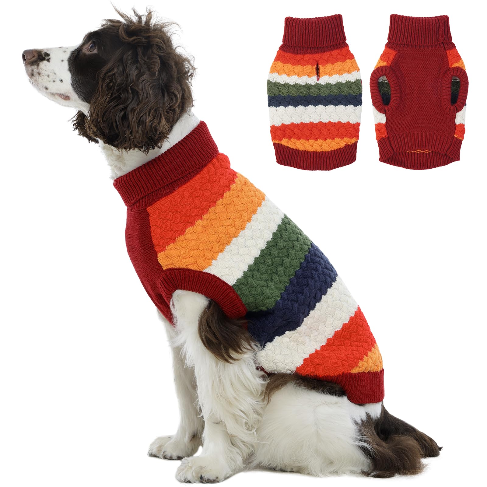 Kuoser Dog Sweater, Thermal Knit Winter Clothes for Large Dogs, Red 2XL
