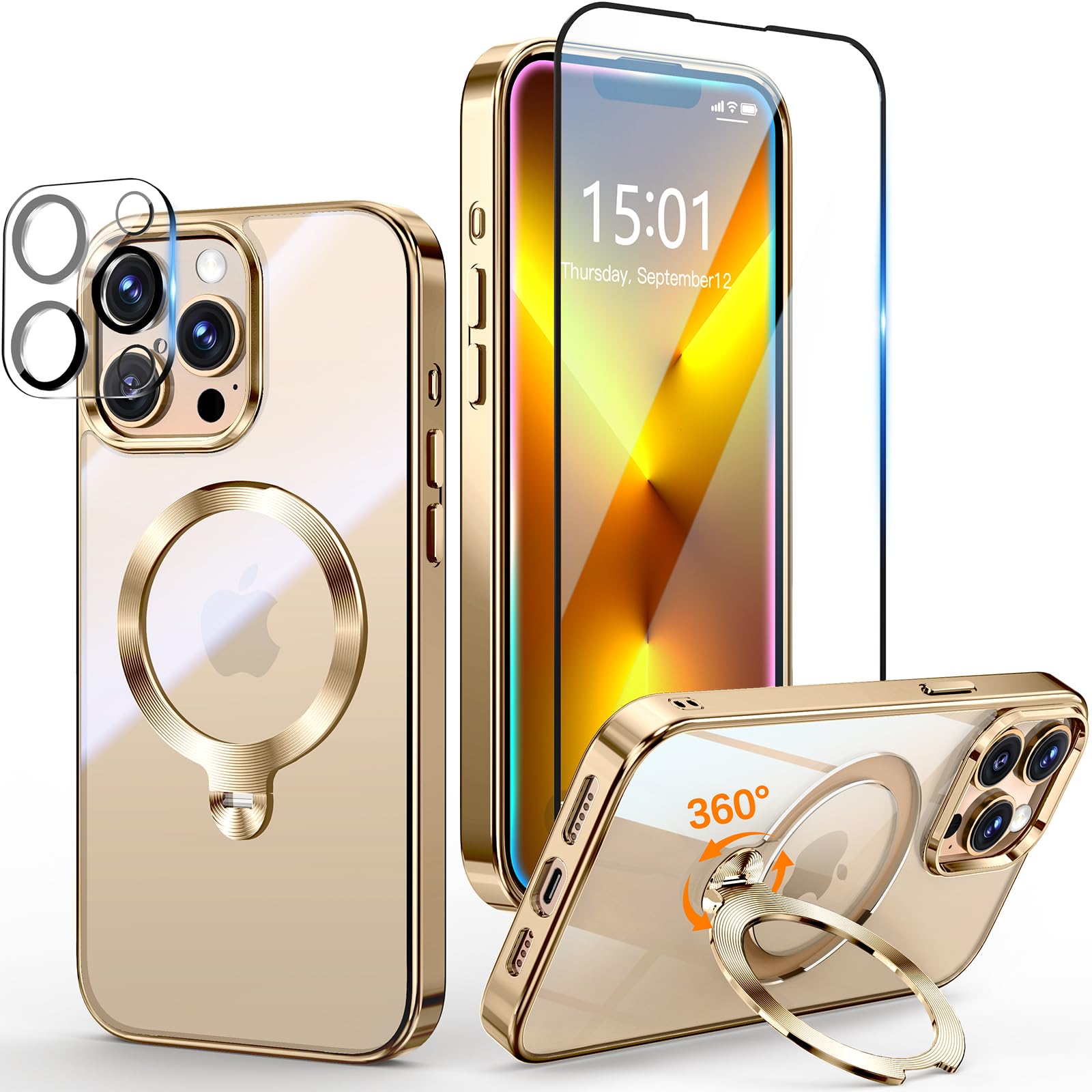 [Tri-Shield Protection] for iPhone 13 Pro Max Case with 360° Spin Stand Compatib