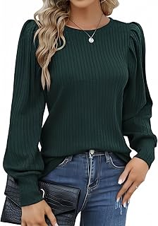 Hotouch Women's Elegant Puff Sleeve Sweater Round Neck Casual Blouse