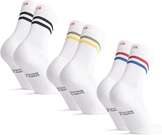 DANISH ENDURANCE Tennis Crew Socks, Cotton Sports Socks, 3 & 6-pack