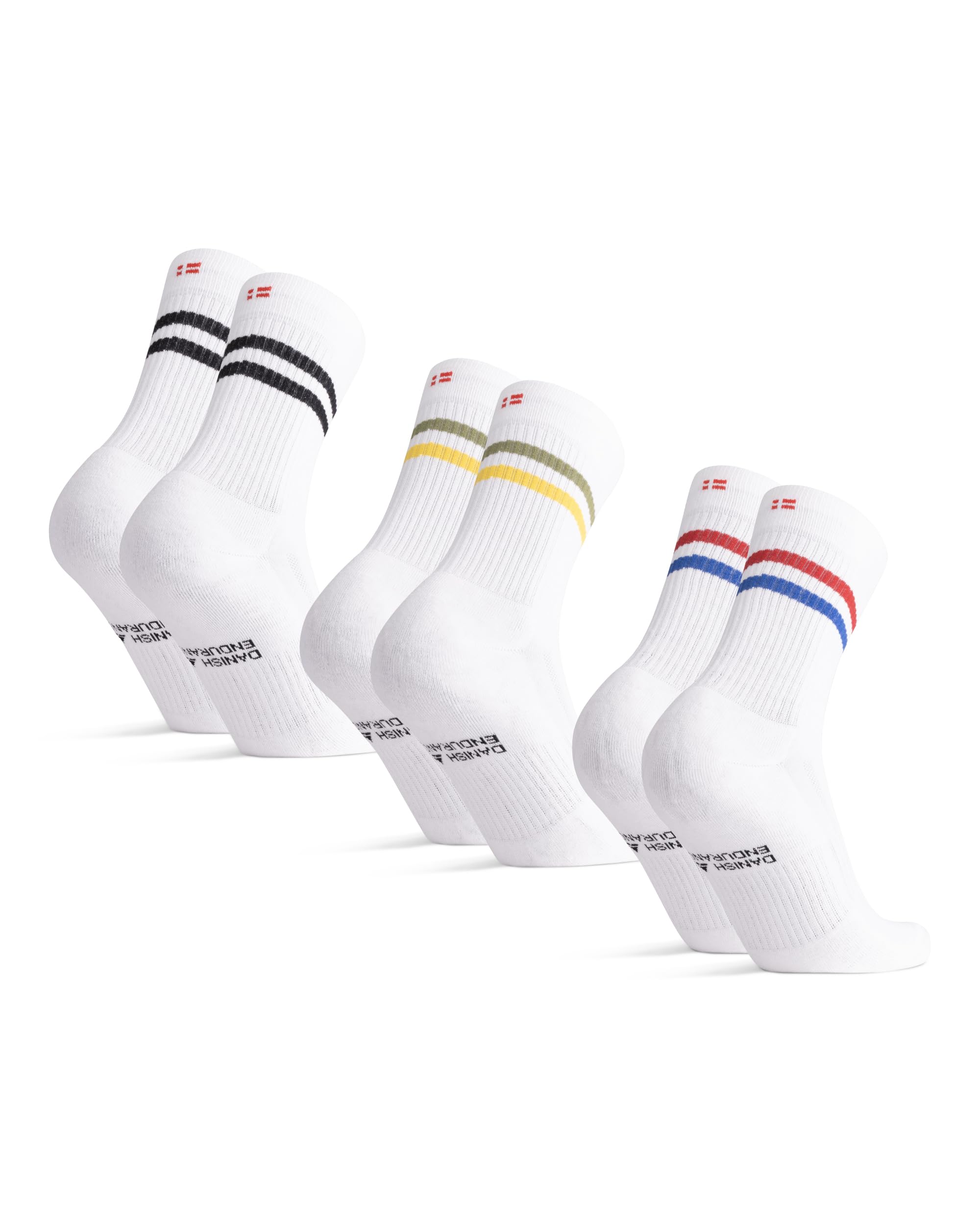 DANISH ENDURANCE Tennis Crew Socks, Cotton Sports Socks, 3 & 6-pack