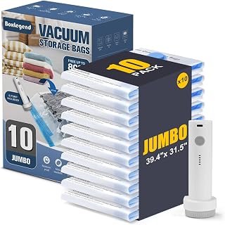 BoxLegend 10 Jumbo Vacuum Storage Bags with 1500mAh USB Electric Pump 31.5’’x39.37'' Thickened Vacuum Seal Bags for Large Down Jackets Comforters Bedding & Pillows Clothing Space-Saving Home Storage