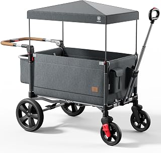 EVER ADVANCED Side-Unzip Stroller Wagon for 2 Kids - 2-in-1 Bench Mode &amp; All-Terrain Push-Pull Wagon - Spica Cast &amp; Special Needs Friendly - JPMA Certified, UV Canopy, Foldable for Zoo, Beach &amp; Travel