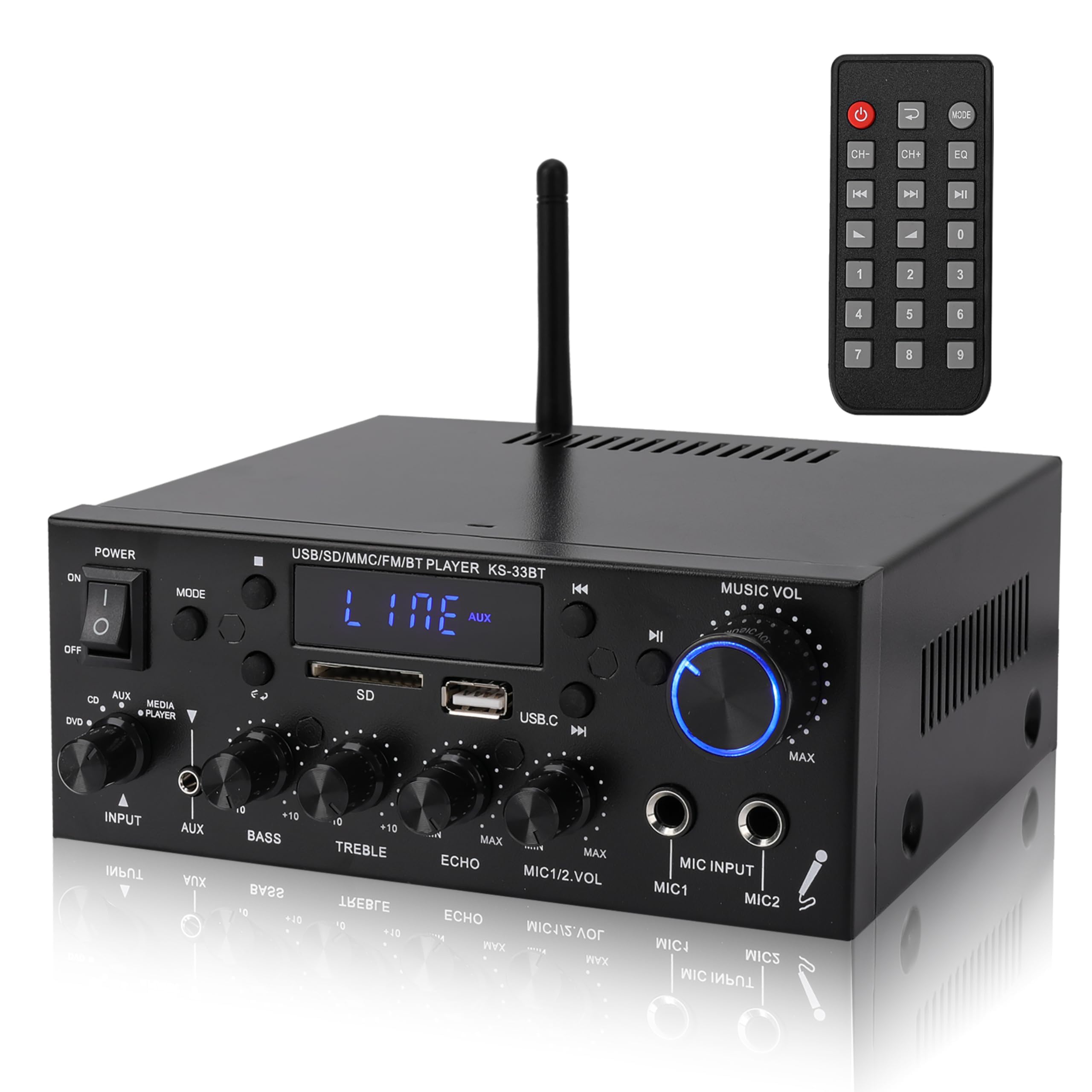 1000W Mini Stereo Amplifier Bluetooth 5.0 Home Audio Power Amplifier, Dual Chann