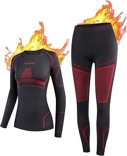 NOOYME Sottostrato Termico da Donna, Pannolini Base da Sci, Abbigliamento Termico e Leggings ad Asciugatura Rapida Sottostrato Termico da Donna Set di Biancheria Intima Termica da Donna