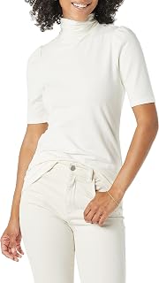 Amazon Essentials Women's Cotton Modal Draped Puff-Sleeved Turtleneck