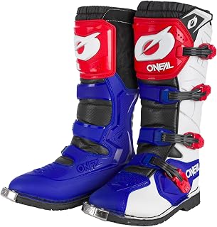 O'NEAL | Motocross Enduro Motorcycle Boots Comfort Thanks to Air-Mesh-Insole Four Buckles High Quality Synthetic Material Rider Pro Adult White Red Blue Size