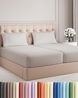 Split King Size 5 Piece Sheet Set - Comfy Breathable & Cooling - Light Grey