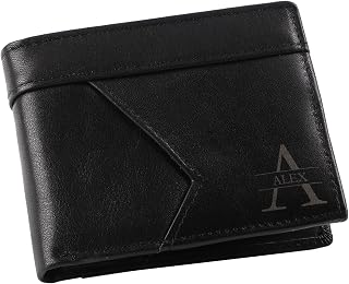 Custom Engraved Wallet for Men Personalized Leather Wallet Birthday Christmas Father's Day Personalized Gifts for Men Husband Friends (Black)