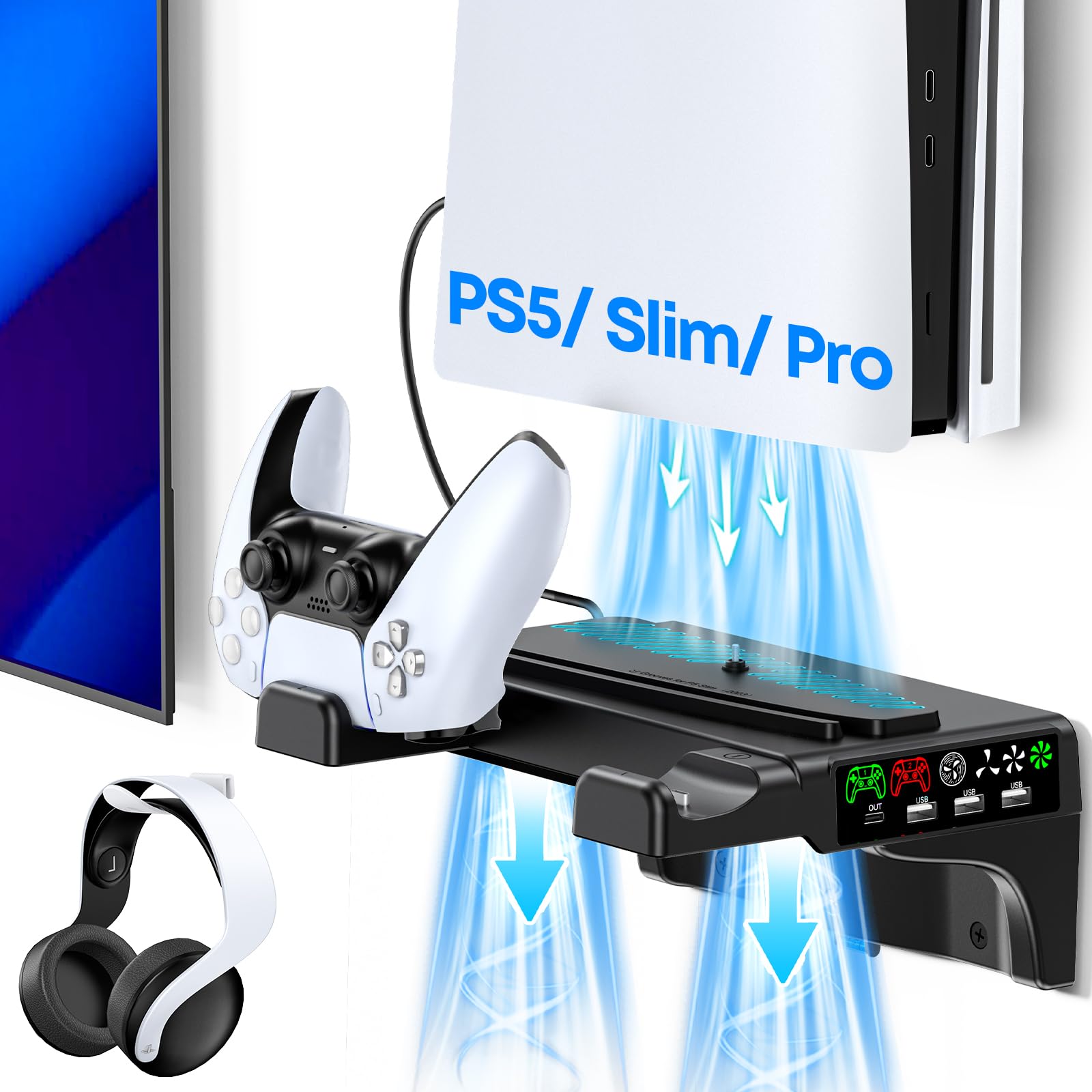P5/Slim/Pro Wall Mount Kit with Cooling Fan & Charging Station, P5 Shelf Floatin