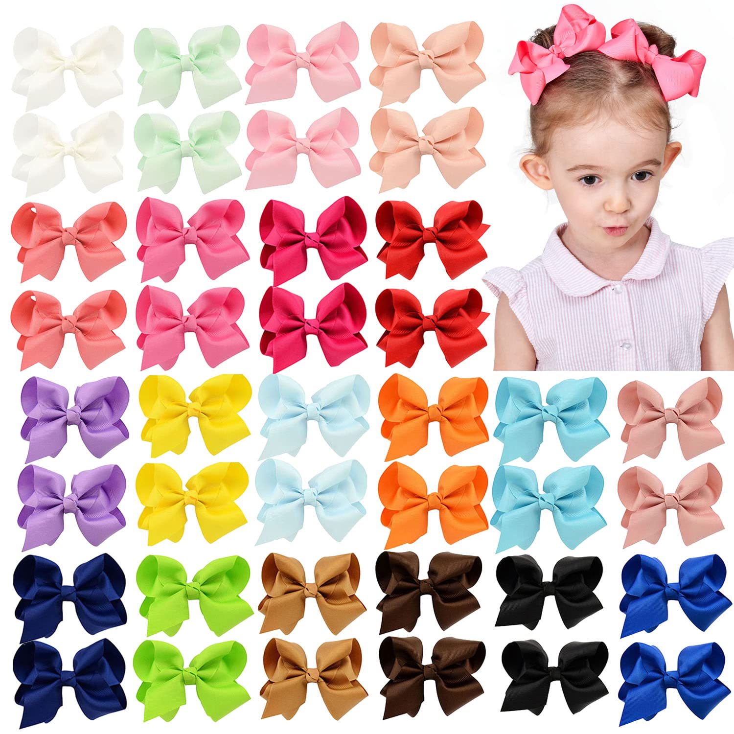 YHXX YLEN 40PCS 4.5 Inch Hair Bows for Girls, Grosgrain Ribbon Toddler Bows | Bo