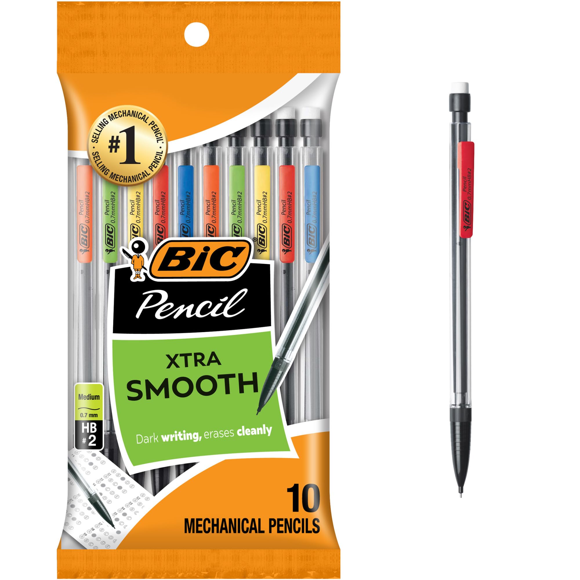 BIC Xtra Smooth Mechanical Pencils, 10-Count | Christmas Stocking Stuffers, 0.7 