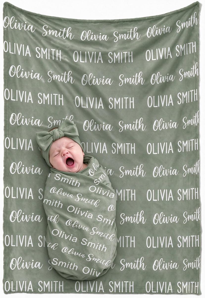 Personalized Baby Blanket for Boys Girls, Custom Name Swaddle Blanket, Soft Rece