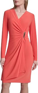 DKNY Long Sleeve Surplice Neck Sheath Dress Vestido Mujer