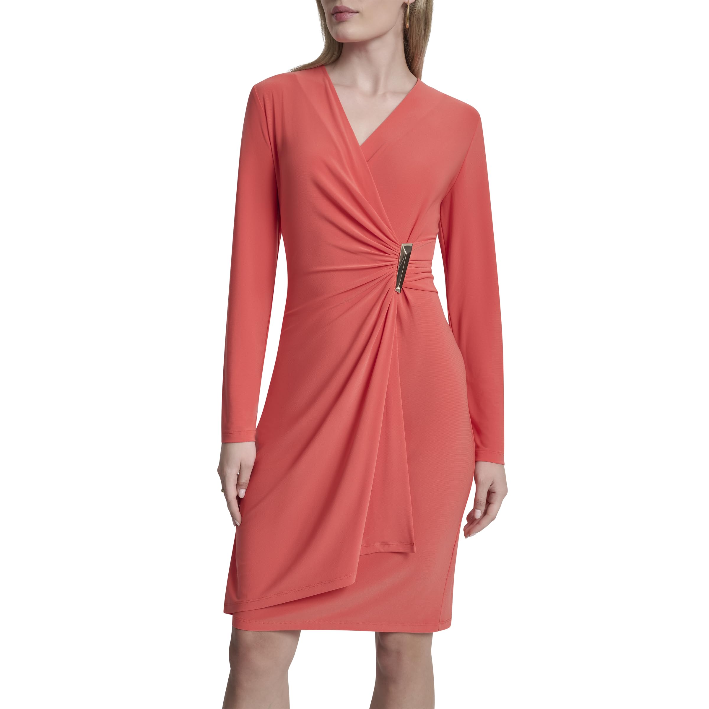 DKNY Long Sleeve Surplice Neck Sheath Dress Vestido Mujer