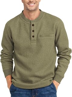 ZITY Men's Waffle Henley Long Sleeve Shirts with Pocket