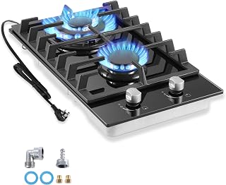 Gas Cooktop 2 Burner, 12 Inch Propane Cooktop, Black Tempered Glass | ETL Certified, NG & LPG Convertible, Thermocouple Protection, Built-in Gas Stove Top for RV & Apartment