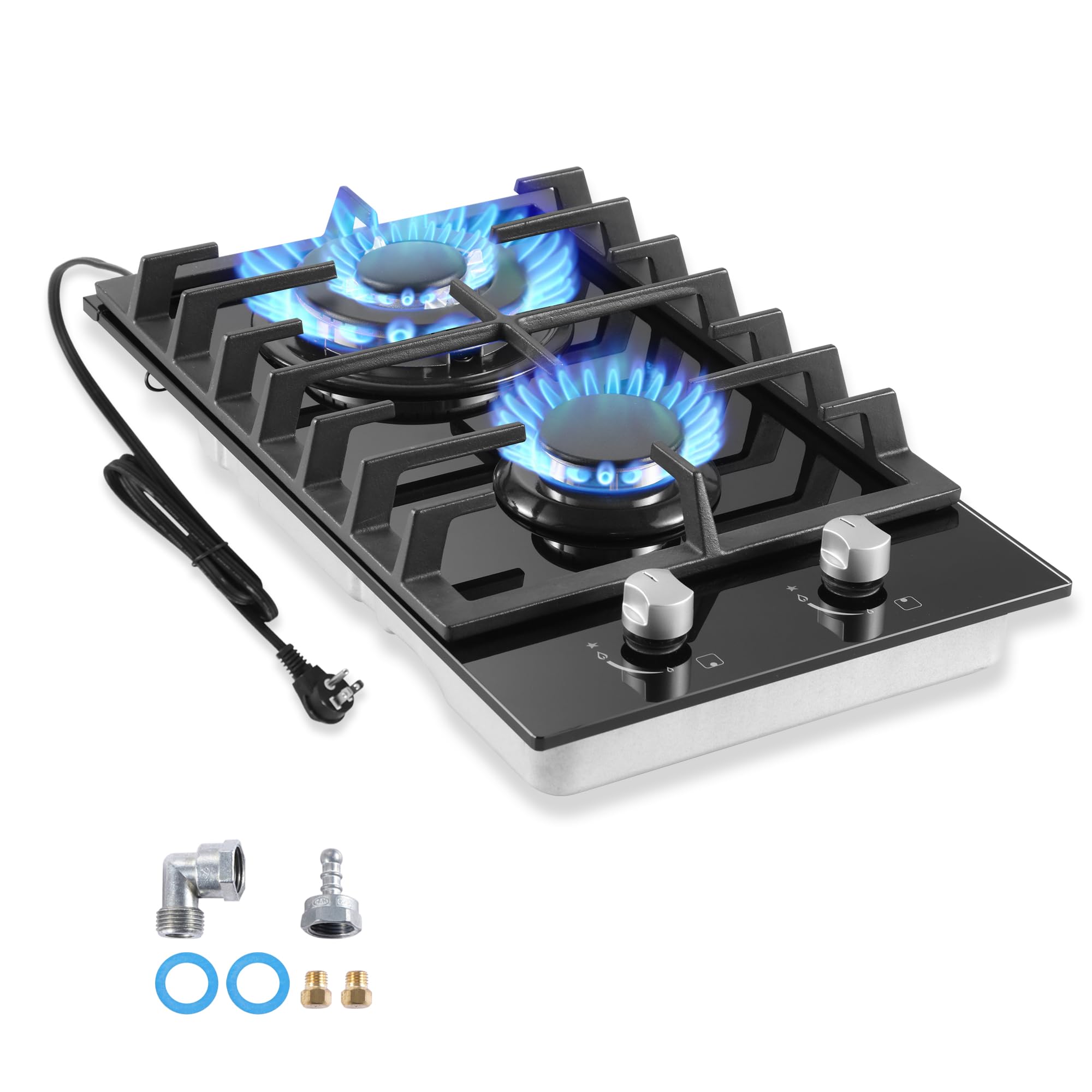 Gas Cooktop 2 Burner, 12 Inch Propane Cooktop, Black Tempered Glass | ETL Certif