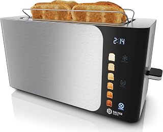 Balter Toaster 4 Slice wide slots, Long Slot, Stainless Steel, Touch Screen, Built-in Rack, Extra wide slots for Thick Breads & Bagel, Timer, BPA-Free, Removable Tray, Silver/Touch