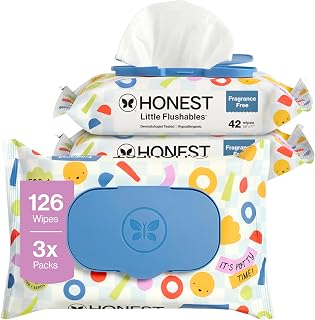 The Honest Company Toddler Flushable Wipes, Hypoallergenic, 126 Count | Flushable Wipes, 126 Ct. Hypoallergenic, Plant-Based, 99% Water. Safe To Flush, For Sensitive Skin.