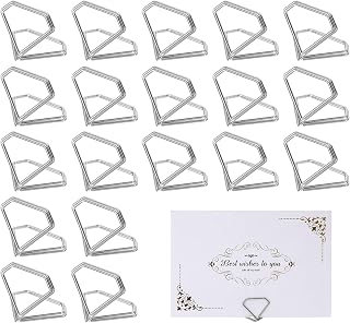 20 Pieces Mini Place Card Holders, Diamond Photo Holders for Tables, Photos, Food Signs, Notes, Wedding, Restaurant, Birthday Party, (0.9 x 1.1 inches, Silver)