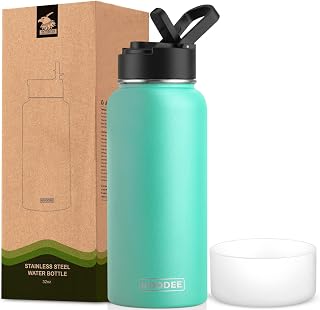 koodee Insulated Water Bottle, 32 oz Stainless Steel Double Wall Vacuum Insulated Wide Mouth Sports Water Bottle with Leak Proof Straw Lid