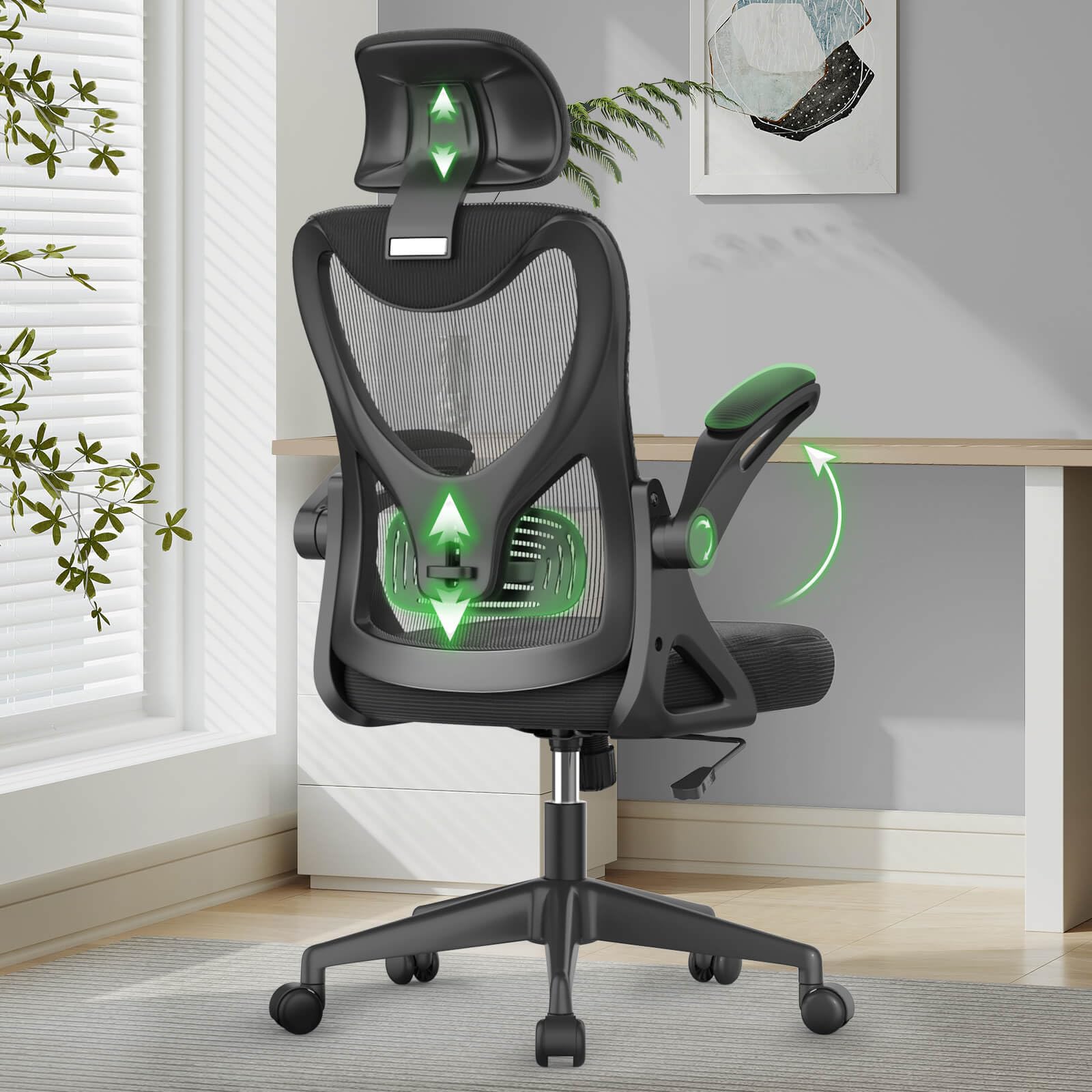 Office Chair - Ergonomic Desk Chair with Lumbar Support Headrest Adjustable, Pad