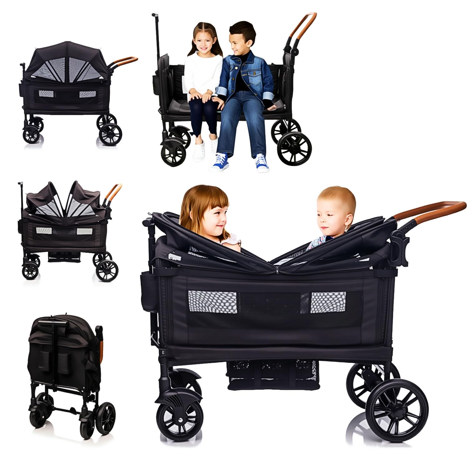 MRZLB Luxury Wagon Stroller for 2 Kids & Cargo-Lightweight Travel Stroller | Fol