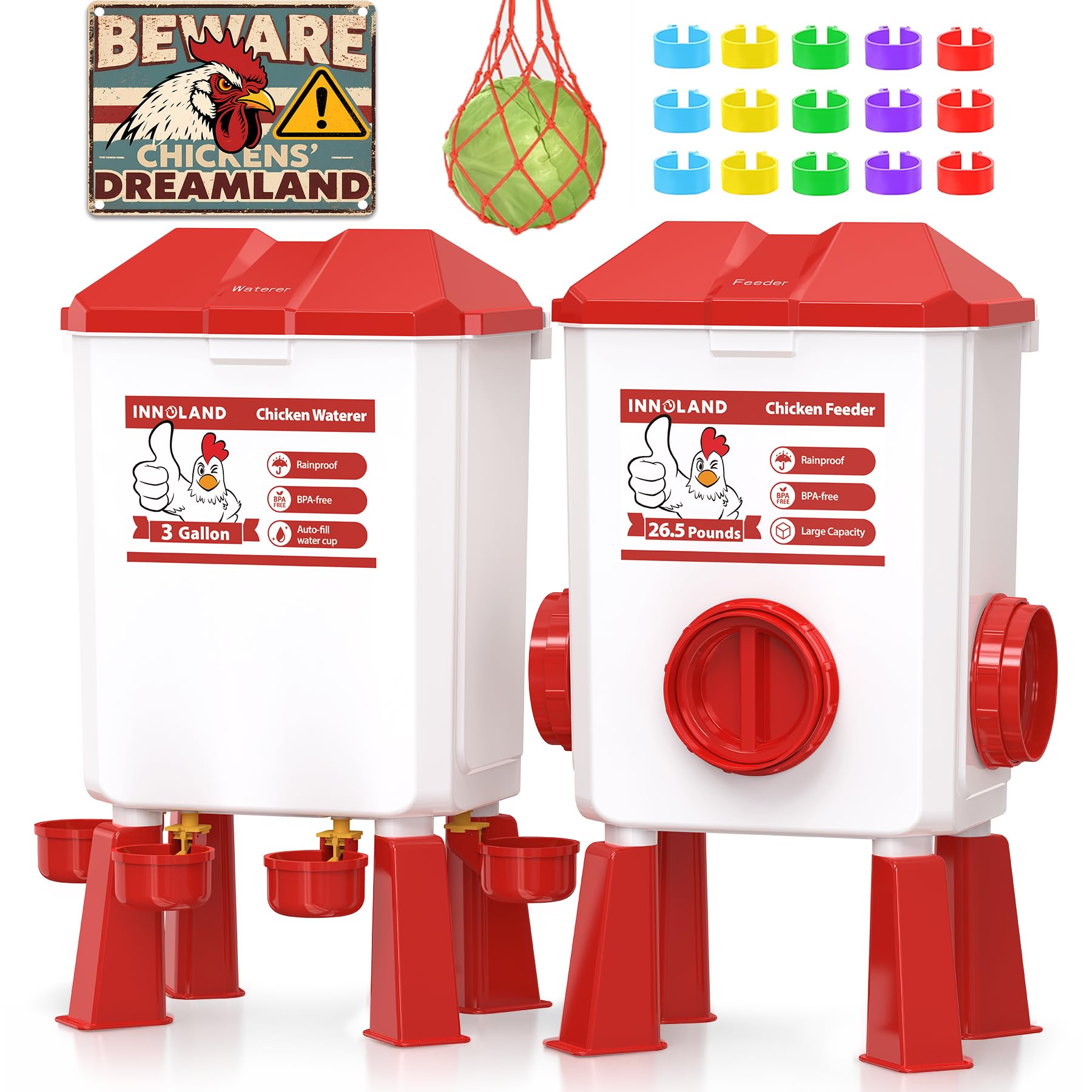 Chicken Feeder and Waterer Set - 12KG/11L | Automatic Chicken Waterer, 4 Cups & 