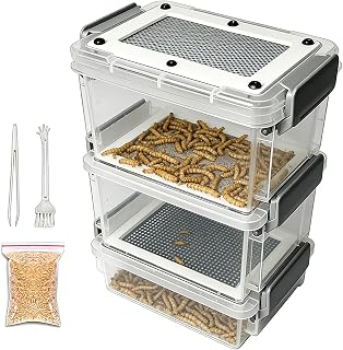 Live Mealworm Farm Breeding Kit, 3-Layer Clear Silkworm Feeder Box, Corn Worm Feeding Container for Pet Parents Breeders Keepers Breeders