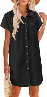 Zeagoo Summer Dresses for Women 2026 Cotton Button Short Sleeve Casual Dresses Mini Beach Dress