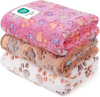 Luciphia Dog Blanket 3 Pack, Soft Cozy Fleece Throw for Puppy Cat,23"x16" | Fuzzy Flannel Small Pet Blanket Washable, Cute Paw Print for Crate Car Bed. Puppy Essential,Cat Stuff Gifts,Small