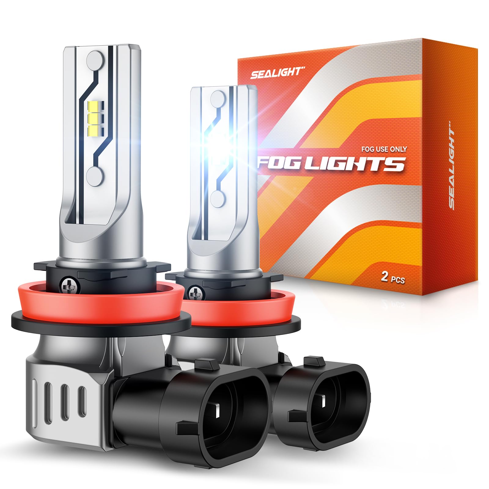SEALIGHT H11/H8/H16 LED Fog Light Bulb, 12000LM 6500K White-2 Pack, for SUV | Pl