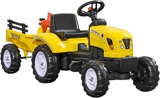 Aosom Kids Ride on Farm Tractor Manual Pedal for Age 3 Years Old Yellow | Ride on Car, Back Storage Trailer, Shovel & Rake, Horn