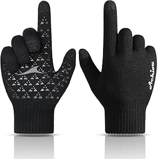 Achiou Winter Gloves for Men and Women, Touchscreen Soft Knit Gloves | Soft Knit Lining; 3-Finger Touchscreen; Anti-Slip Silicone Grip; Four-Way Stretch for Running, Driving & Commuting