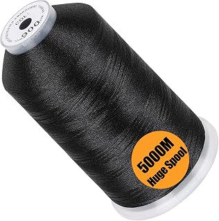 New brothread 5000M Huge Spool Embroidery Machine Thread - Black | Single Spool, 40WT, Polyester, 5000M/5500YD for Commercial Machines, Use a Thread Stand to Work with Home Embroidery Machine
