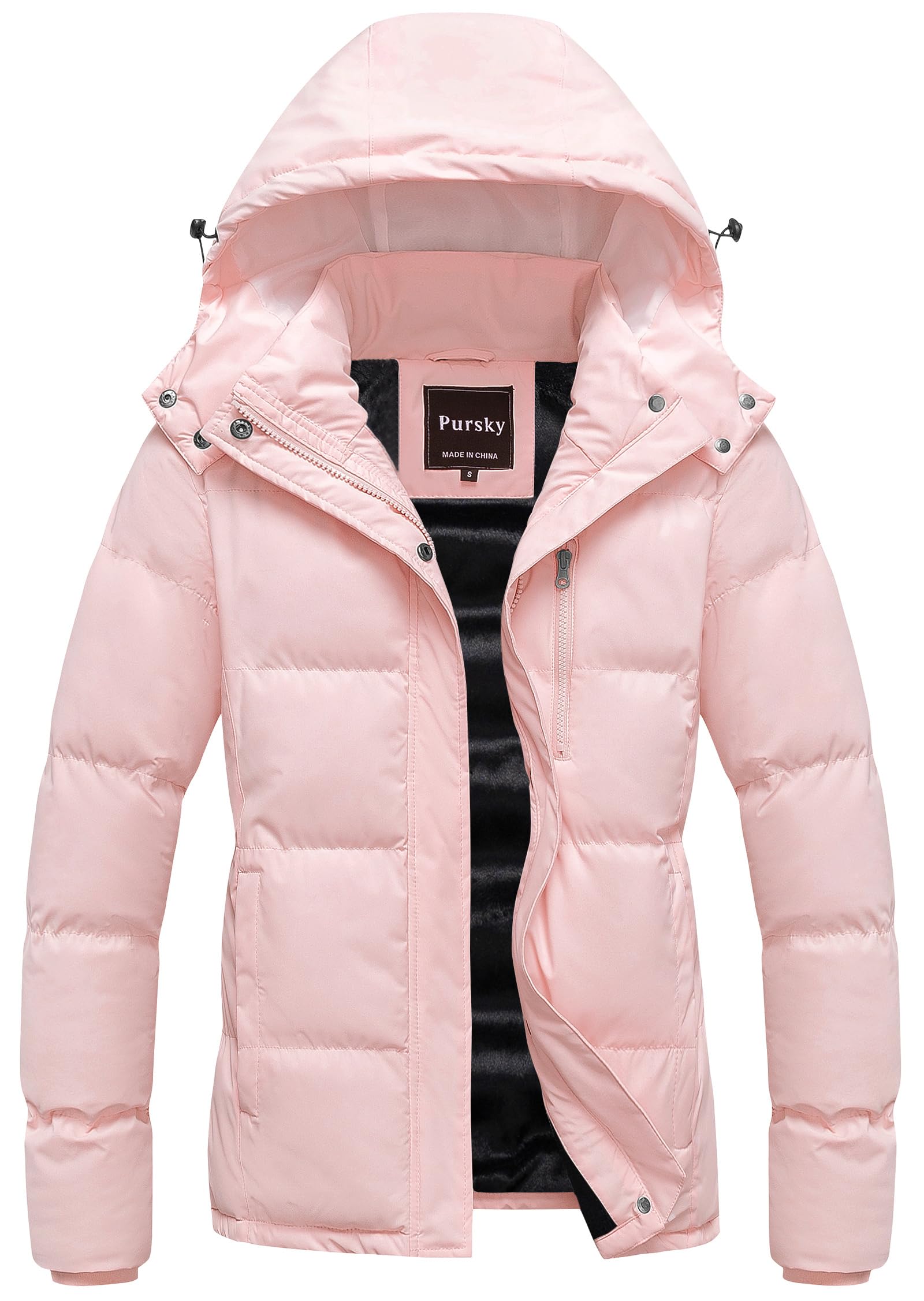 Pursky Women's Warm Winter Thicken Coat Waterproof Cropped Jackets Parka With Re