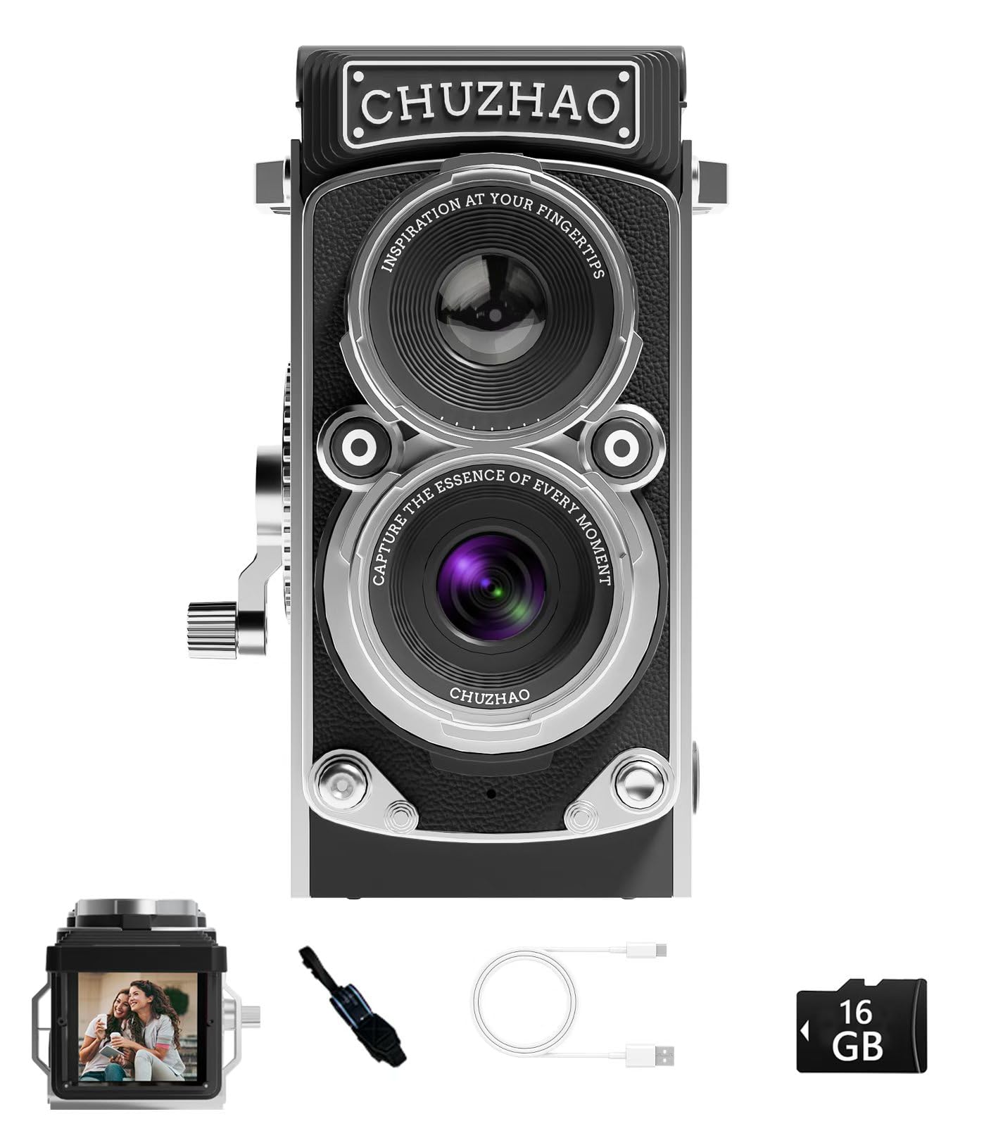 CHUZHAO Vintage Mini Digital Camera, Portable TLR Style Retro Point and Shoot Co