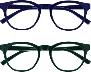 OPULIZE BLU Blue Light Blocking Reading Glasses for Women Men, Cool Round Frame with Anti-Glare Computer and Gaming Eyewear, UV and Eyestrain Protection, Blue Green +3.50 (Pack of 2)
