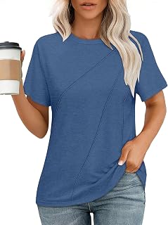 JOELLYUS Womens Summer Tops Casual Short Sleeve Shirts Crewneck Cute Trendy Tunic Blouses Beach Vacation Outfits 2026