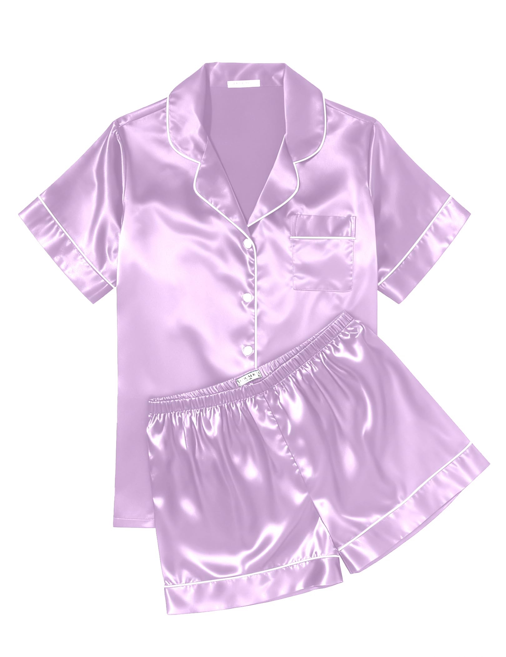 Ekouaer Women's Pyjamas Silk Soft Sleepwear Short Sleeve Button-Down Pjs, Satin 