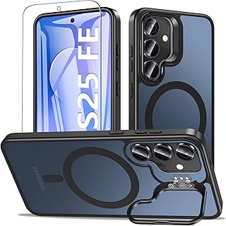 3-in-1 for Samsung Galaxy S25 FE Case with Stand & Screen Protector, Black