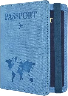 Passport Holder Travel Wallet with RFID Blocking Premium PU Leather Cover Passport Book with Card Slots and Pen Holder Organize Travel Essentials for Men and Women, blue (light)