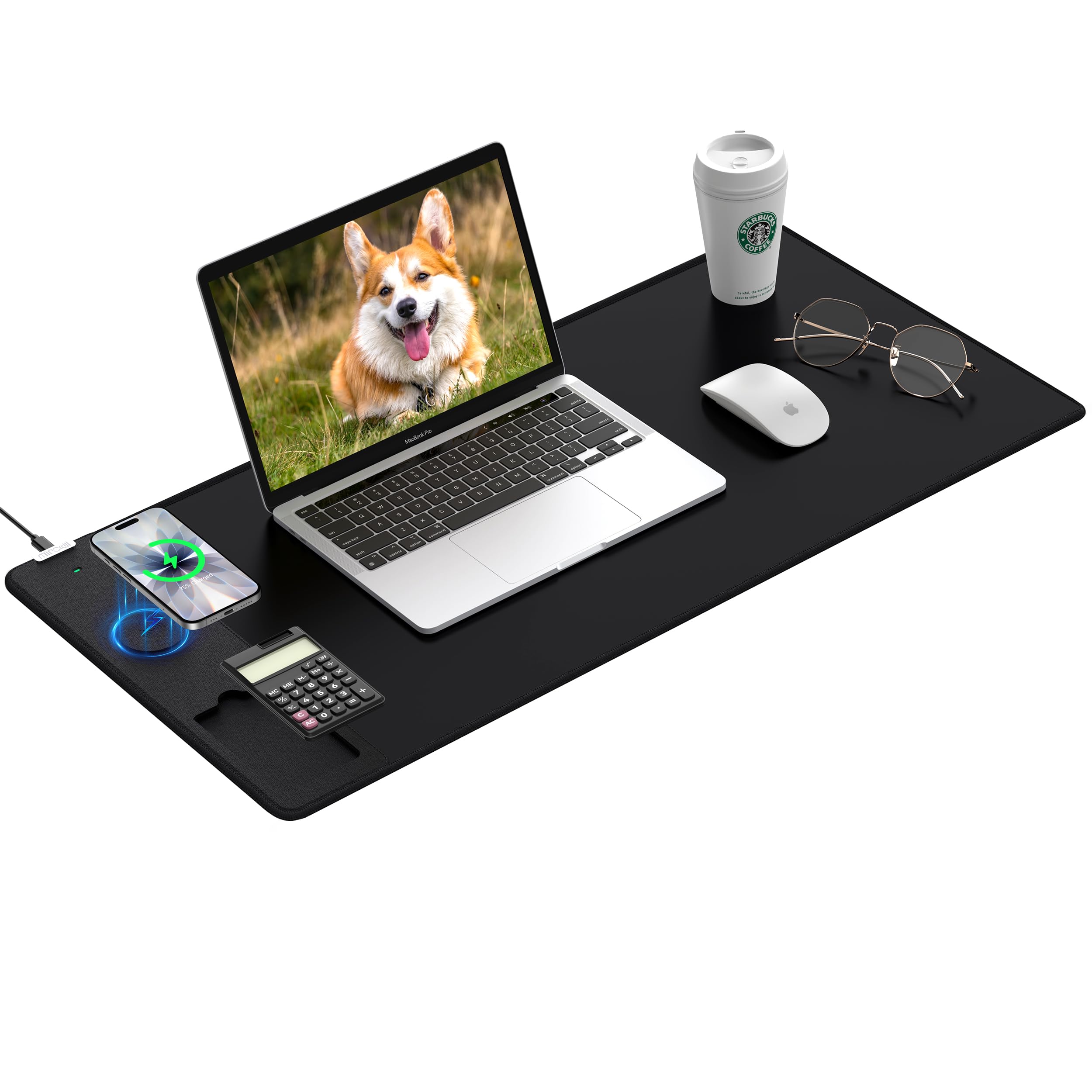 Mouse Pad 31.5x15.75 Inch with Calculator, 15W Magnetic Wireless Charging Desk M