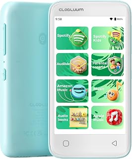 Globluum 80GB MP3 Player for Kids, Parental Controls, Supports Spotify Kids, Audible, LibriVox, Safe Android MP4 Player with 4" Touchscreen, WiFi and Bluetooth(Mint Green)_CA
