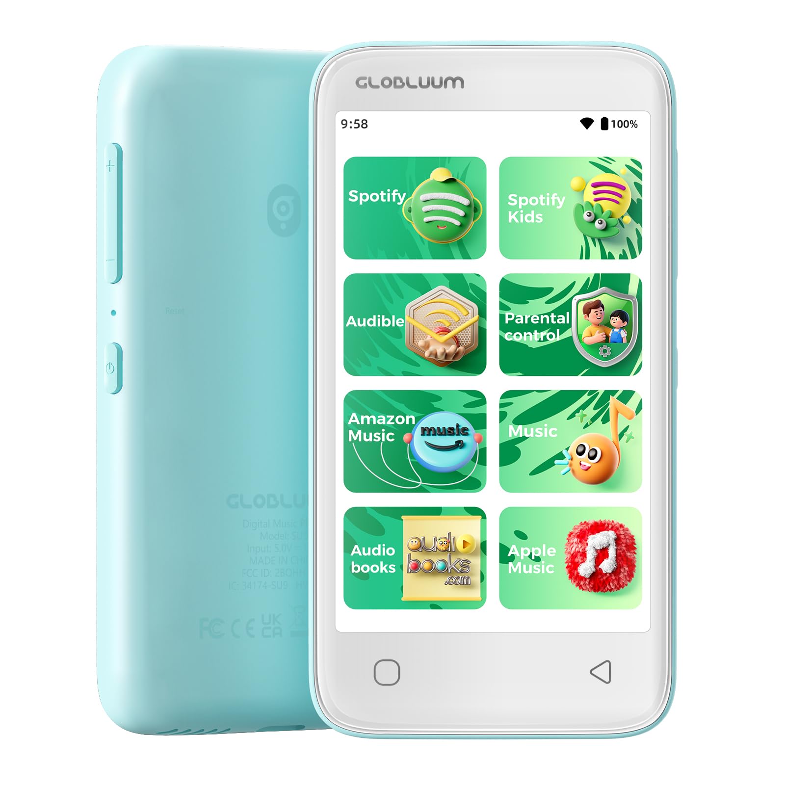 Globluum 80GB MP3 Player for Kids, Parental Controls, Supports Spotify Kids, Aud