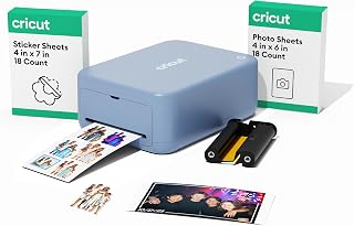 Cricut StickerPix Print + Cut™ Essential Bundle, Powder Blue | All-in-One Photo Printer, Label Maker, &amp; Sticker Maker Machine - Includes Sticker &amp; Photo Paper - 300 DPI