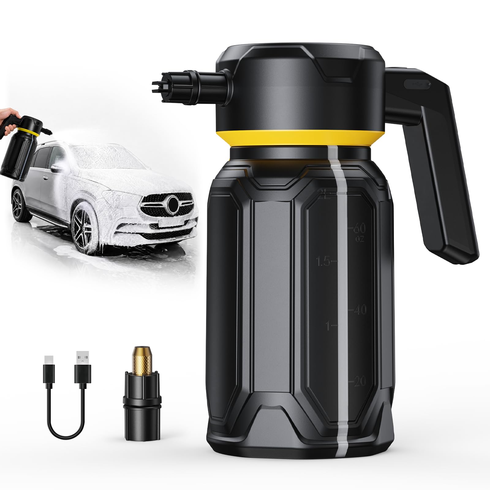 Electric Foam Gun, Car Wash, Rechargeable, 0.6 gal (2 L) Cordless Foam Spray, Pu
